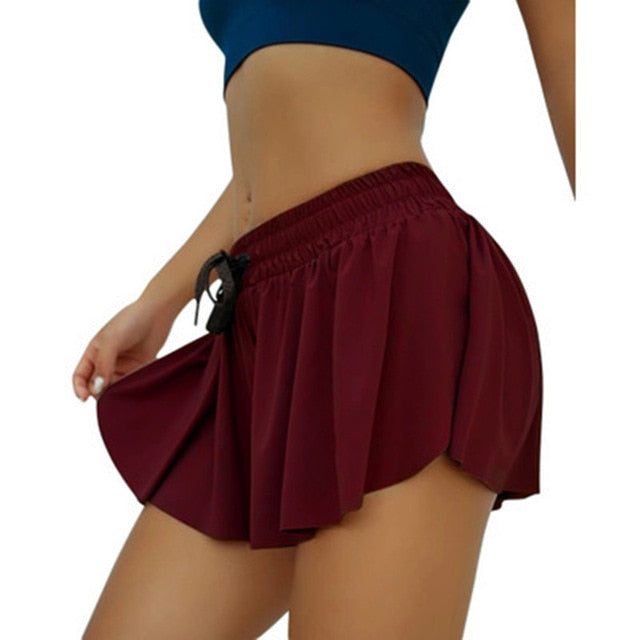 2020 Hot Sale Summer Anti Light Fake Two Piece Women Shorts Casual Sports Beach Mid Waist Solid Shorts Fashion Lace-up Ruffle