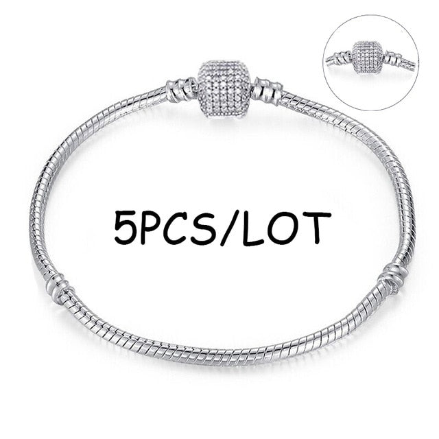 BAOPON 5pcs/lot Snake Chain Safety Clasp European Fine Bracelet Fit DIY Charm Bracelets & Bangles Jewelry For Women&Men Gift