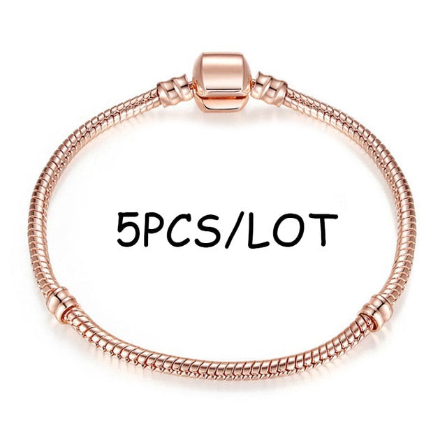 BAOPON 5pcs/lot Snake Chain Safety Clasp European Fine Bracelet Fit DIY Charm Bracelets & Bangles Jewelry For Women&Men Gift