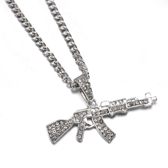 Fashion Choker Necklaces for Women 2020 Gun Pendant Crystal Rhinestone Chain Necklace Women Men Punk Chains Jewelry Gift
