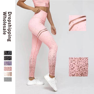LAISIYI Women Leggings No Transparent Metallic Foil Print Leggings Exercise Fitness Patchwork Push Up Female Pants
