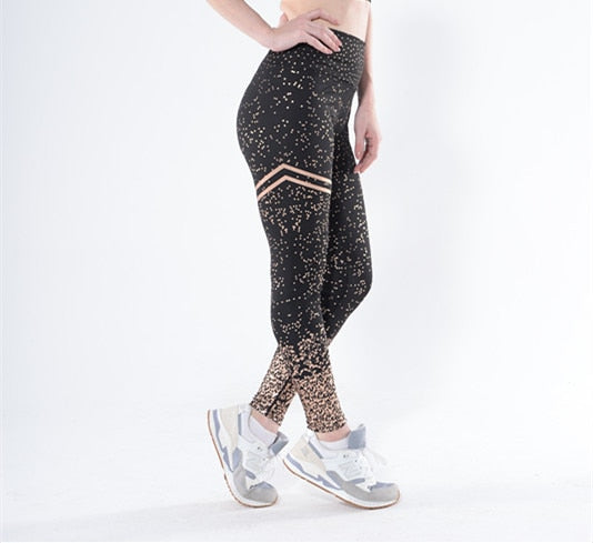 LAISIYI Women Leggings No Transparent Metallic Foil Print Leggings Exercise Fitness Patchwork Push Up Female Pants