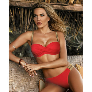 2020 New Leaves Print Bikini Swimsuit Women Push Up Bikini Set Bandeau Swimwear Bathing Suit Brazilian Biquini Female
