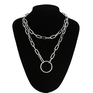 Double layer Lock Chain necklace grunge punk 90s link chain silver color padlock pendant necklace women aesthetic egirl jewelry