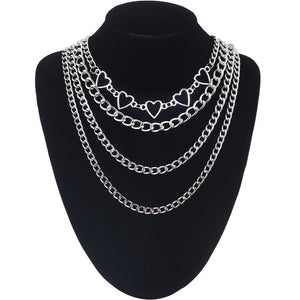 Double layer Lock Chain necklace grunge punk 90s link chain silver color padlock pendant necklace women aesthetic egirl jewelry