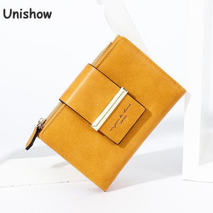 Unishow Multifuncation Wallet Women Small Female Purse Short Brand Designer Ladies Wallet Yellow Women Purse Girl Coin Pocket