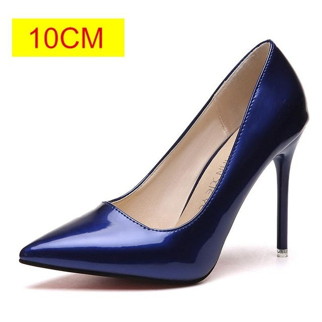 Plus Size 34-44 HOT Women Shoes Pointed Toe Pumps Patent Leather Dress  High Heels Boat Shoes Wedding Shoes Zapatos Mujer
