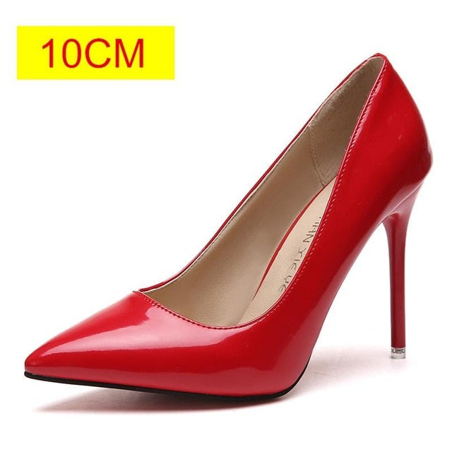 Plus Size 34-44 HOT Women Shoes Pointed Toe Pumps Patent Leather Dress  High Heels Boat Shoes Wedding Shoes Zapatos Mujer
