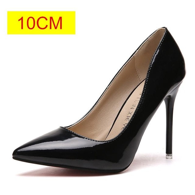 Plus Size 34-44 HOT Women Shoes Pointed Toe Pumps Patent Leather Dress  High Heels Boat Shoes Wedding Shoes Zapatos Mujer