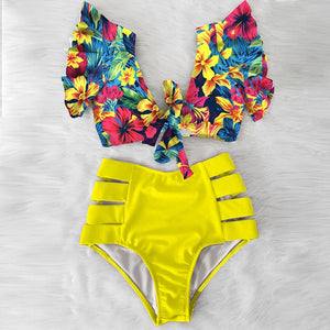 Sexy Bikinis 2020 New Double Shoulder Ruffle Bikini Set High Waist Swimwear Women Swimsuit V-Neck Bathing Suit Beach Wear Swim