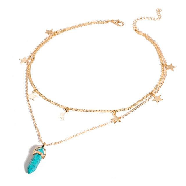 IPARAM Fashion Trend Crystals Necklace Bohemian Hexagon Opal Pendant Necklace Female Hexagon Crystal Necklace Gift 2020 NEW