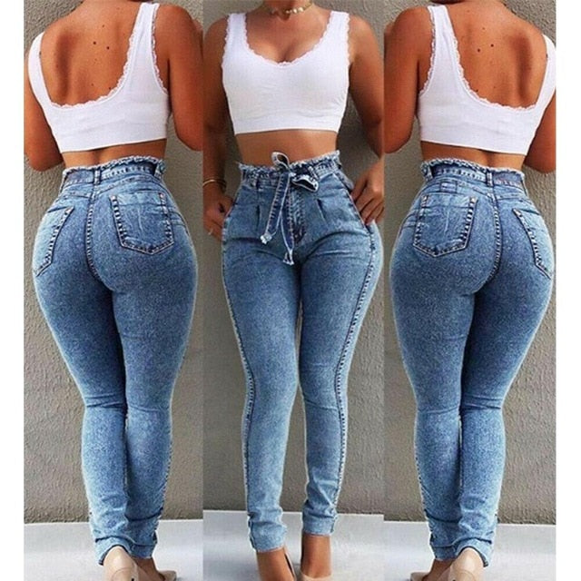 2020 Newest Hot Women Stretch Ripped Distressed Skinny High Waist Denim Pants Shredded Jeans Trousers Slim Jeggings Denim Jeans