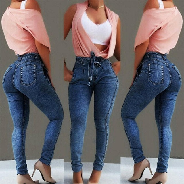 2020 Newest Hot Women Stretch Ripped Distressed Skinny High Waist Denim Pants Shredded Jeans Trousers Slim Jeggings Denim Jeans