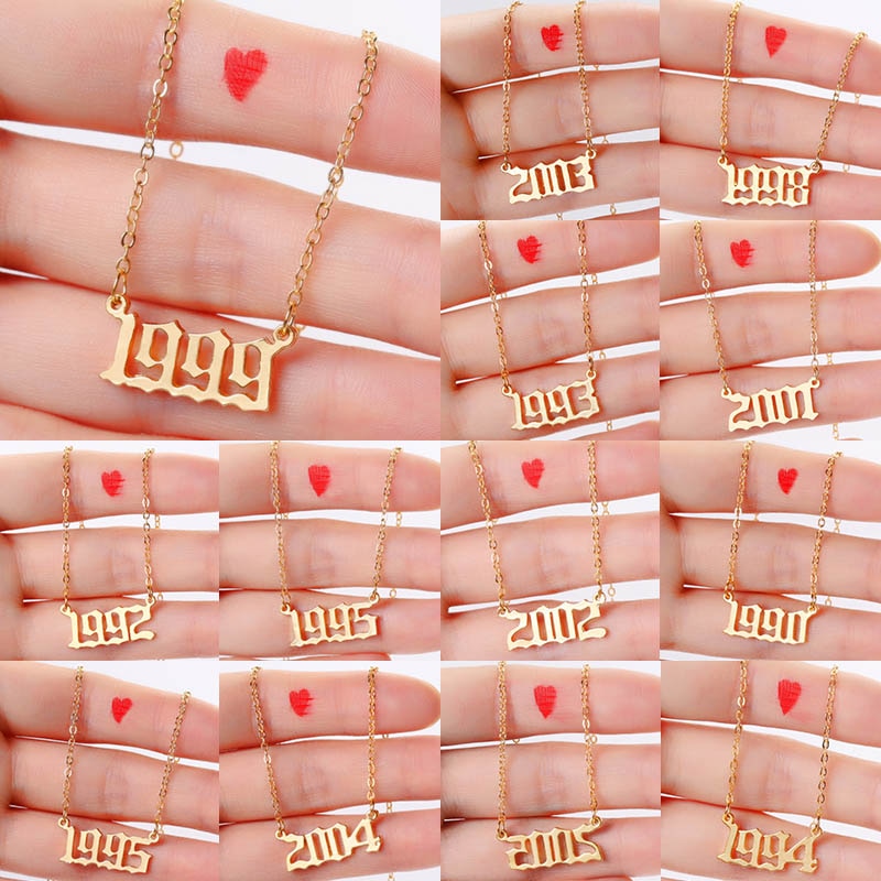 Bohemian English Number Letter Necklace Stainless Steel Chain Necklace for Women Birthday Gift Female Birth Year Necklaces