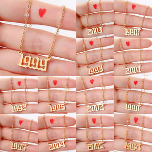 Bohemian English Number Letter Necklace Stainless Steel Chain Necklace for Women Birthday Gift Female Birth Year Necklaces