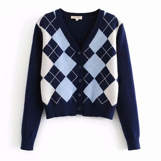 Cardigan Sweater 2020 new women's sweater fashion plaid V-neck cardigan sweater elegant ladies wild Tops sweaters coat