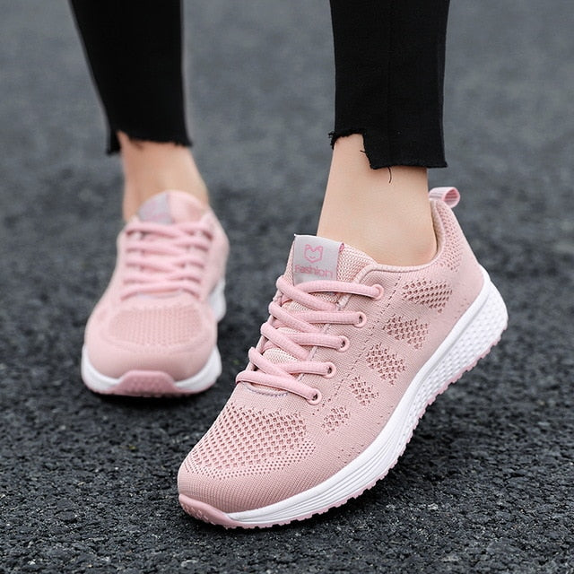 Women Casual Shoes Fashion Breathable Walking Mesh Lace Up Flat Shoes Sneakers Women 2020 Tenis Feminino Pink Black White