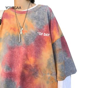 Tie Dye Women's T Shirt Summer Short Sleeve Female T-shirts Casual Tee Tops O-neck Loose Ladies Girls Tshirt Harajuku Women Tops