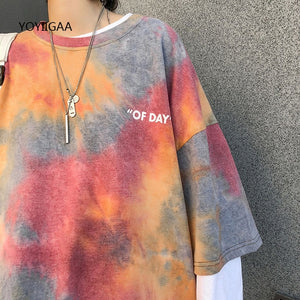 Tie Dye Women's T Shirt Summer Short Sleeve Female T-shirts Casual Tee Tops O-neck Loose Ladies Girls Tshirt Harajuku Women Tops