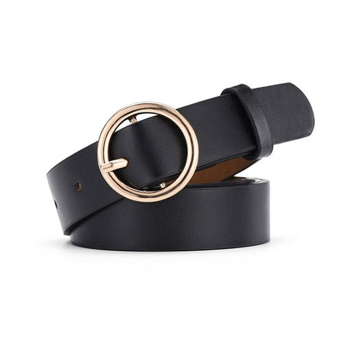 None Round Women Solid Fashion Buckle Waist Casual Shape Belt 2019 New Simple Circle Pin Buckles Belt Boho Waistband