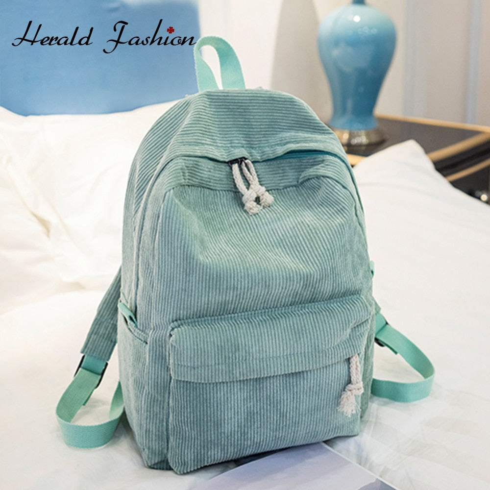 Preppy Style Soft Fabric Backpack Female Corduroy Design School Backpack For Teenage Girls Striped Backpack Women Velvet Screen