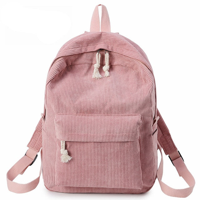Preppy Style Soft Fabric Backpack Female Corduroy Design School Backpack For Teenage Girls Striped Backpack Women Velvet Screen
