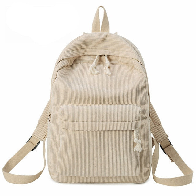 Preppy Style Soft Fabric Backpack Female Corduroy Design School Backpack For Teenage Girls Striped Backpack Women Velvet Screen