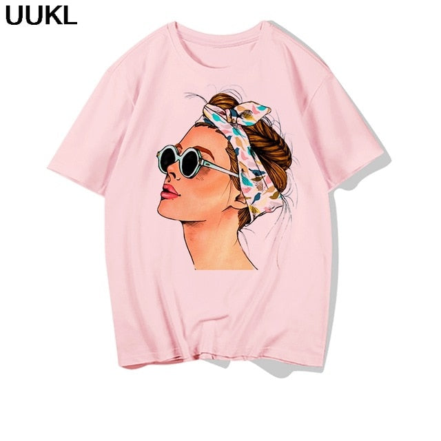 UUKL Shirts Women 2020 Summer T Shirt Harajuku Fashion Cool Female T-shirt Leisure Streetwear Aesthetic Tshirt Tops Pink Shirt