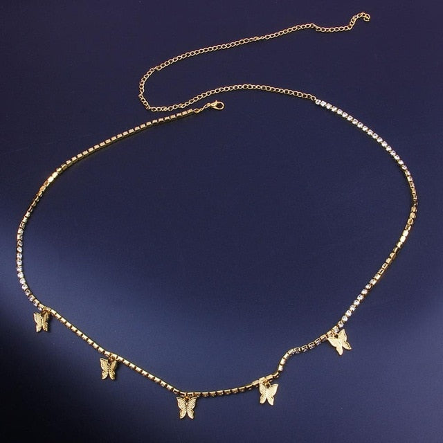 Stonefans Sexy Body Jewelry Rhinestone Tennis Waist Chain for Women Beach Charm Bikini Belly Chain Butterfly Waist Chain Belt