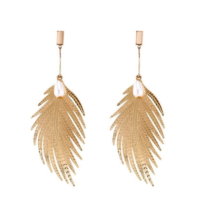HONGYE Fashion Jewelry Dubai Long Dangling Earrings Femme   Feather Leaves Shape Big Eardrops For Women Brincos 2020