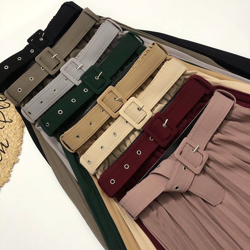 Elegant skirt womens 2020 Autumn  High-Waisted Pleated Skirt Multicolor Long Commute A- line midi Skirt womens Office Lady