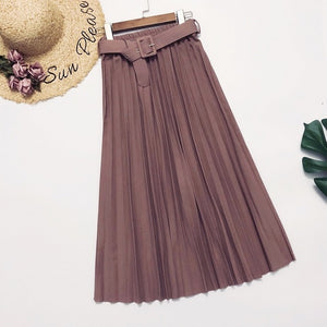 Elegant skirt womens 2020 Autumn  High-Waisted Pleated Skirt Multicolor Long Commute A- line midi Skirt womens Office Lady