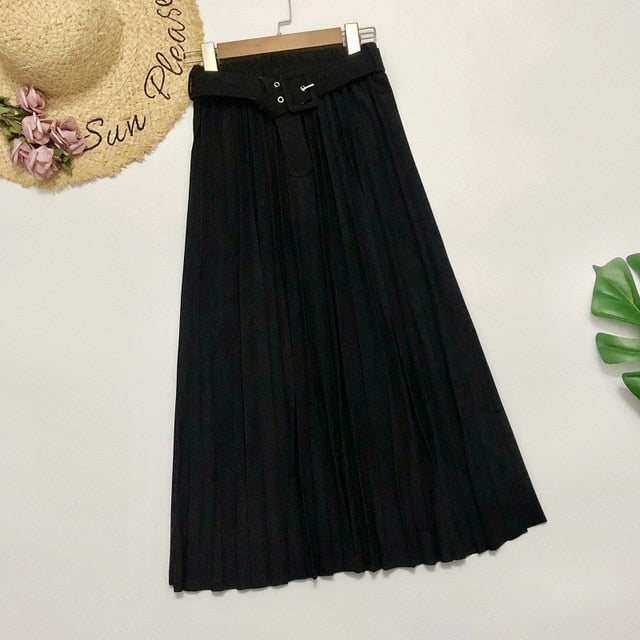 Elegant skirt womens 2020 Autumn  High-Waisted Pleated Skirt Multicolor Long Commute A- line midi Skirt womens Office Lady