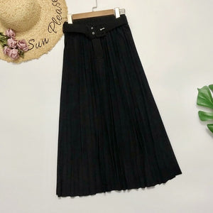 Elegant skirt womens 2020 Autumn  High-Waisted Pleated Skirt Multicolor Long Commute A- line midi Skirt womens Office Lady
