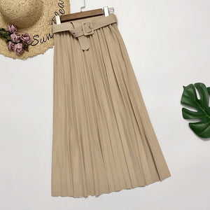 Elegant skirt womens 2020 Autumn  High-Waisted Pleated Skirt Multicolor Long Commute A- line midi Skirt womens Office Lady