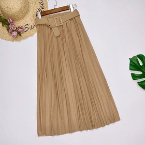 Elegant skirt womens 2020 Autumn  High-Waisted Pleated Skirt Multicolor Long Commute A- line midi Skirt womens Office Lady