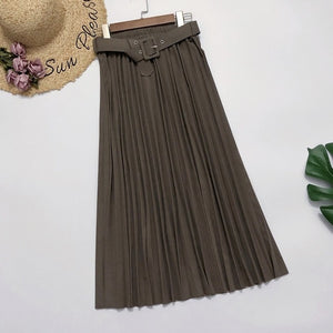 Elegant skirt womens 2020 Autumn  High-Waisted Pleated Skirt Multicolor Long Commute A- line midi Skirt womens Office Lady