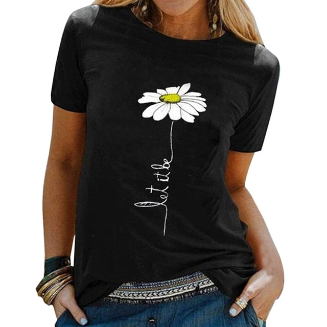 CYSINCOS Women Flower T-shirts Lady Fashion Short Sleeve Clothes Summer Shirt Top Tee O Neck Female Ladies Womens Tee T-Shirt