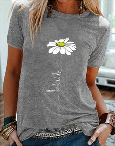 CYSINCOS Women Flower T-shirts Lady Fashion Short Sleeve Clothes Summer Shirt Top Tee O Neck Female Ladies Womens Tee T-Shirt