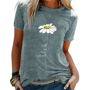 CYSINCOS Women Flower T-shirts Lady Fashion Short Sleeve Clothes Summer Shirt Top Tee O Neck Female Ladies Womens Tee T-Shirt