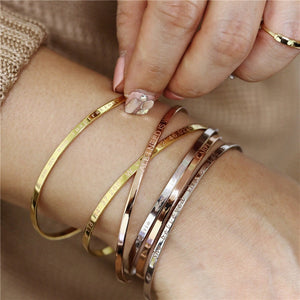 Modyle Stainless Steel Cuff Bracelet Bangle For Women Rose Gold Silver Color Mantra Bracelets Gifts
