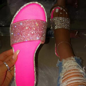 Summer Shoes Women Sandals 2020 Bling Flat Rhinestone Ladies Beach Sandles Designer Luxury Sandalias Mujer Sandels