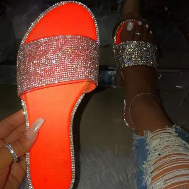 Summer Shoes Women Sandals 2020 Bling Flat Rhinestone Ladies Beach Sandles Designer Luxury Sandalias Mujer Sandels