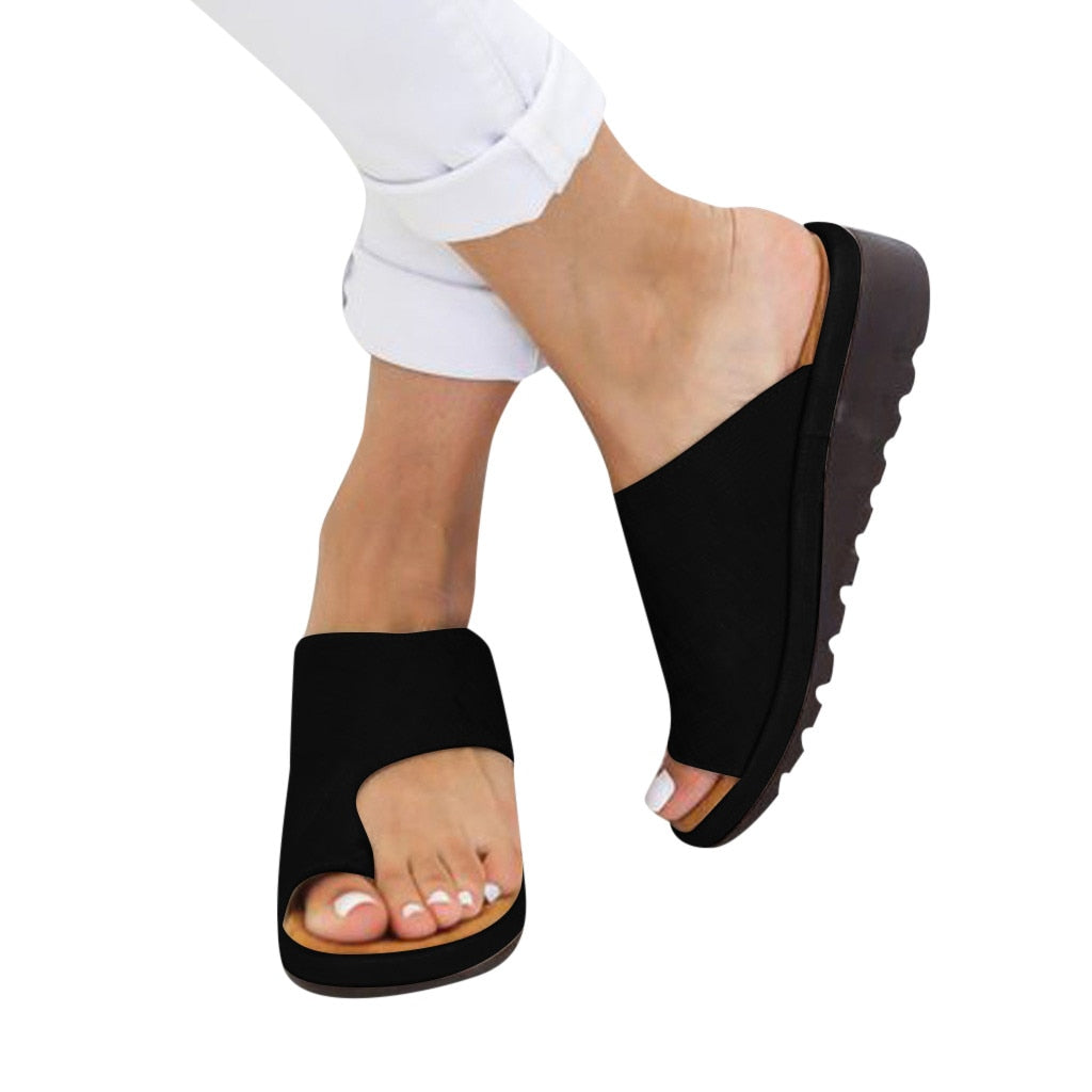 SAGACE Women Slippers Shoes PU Leather Comfy Platform Flat Sole Ladies Soft Big Toe Foot Correction Sandal Orthopedic A12