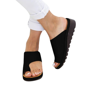 SAGACE Women Slippers Shoes PU Leather Comfy Platform Flat Sole Ladies Soft Big Toe Foot Correction Sandal Orthopedic A12