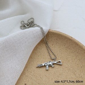 Retro Pistol Handcuffs Gun Pendant Necklace For women Punk Antique Weapon Alloy Beads Chains Jewelry Party Gifts