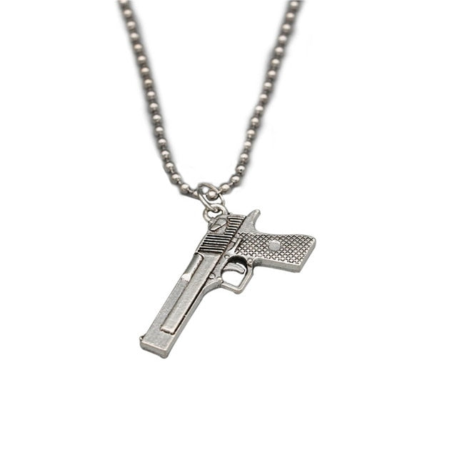 Retro Pistol Handcuffs Gun Pendant Necklace For women Punk Antique Weapon Alloy Beads Chains Jewelry Party Gifts