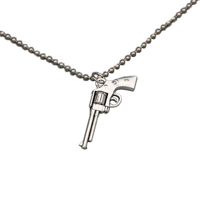 Retro Pistol Handcuffs Gun Pendant Necklace For women Punk Antique Weapon Alloy Beads Chains Jewelry Party Gifts