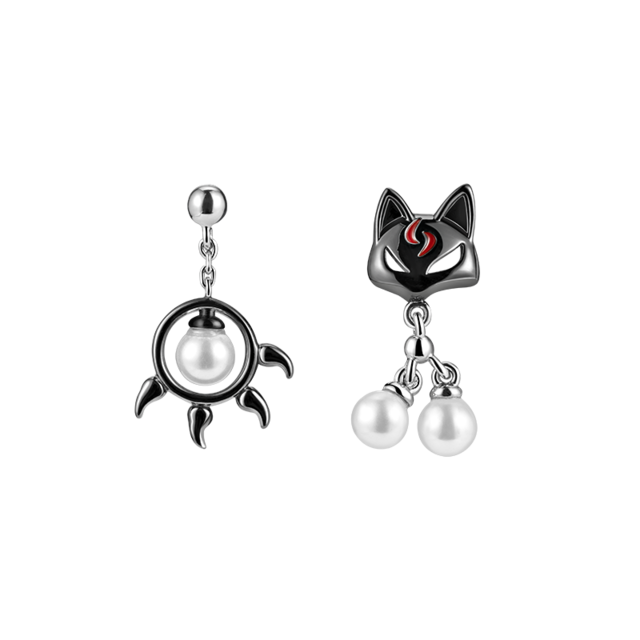 Thaya 925 Sterling Silver Earring Cute Black Cat & Paw Stud Earring  Japanese Style For Women Silver Ear Fashion Fine Jewelry