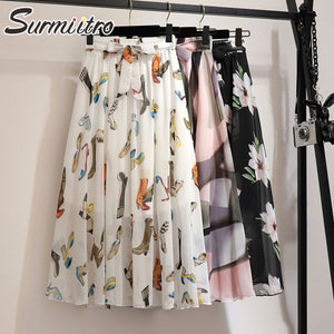 Surmiitro Long Skirt Women For 2020 Spring Summer Ladies Korean White Black Chiffon Sun School High Waist Midi Skirt Female